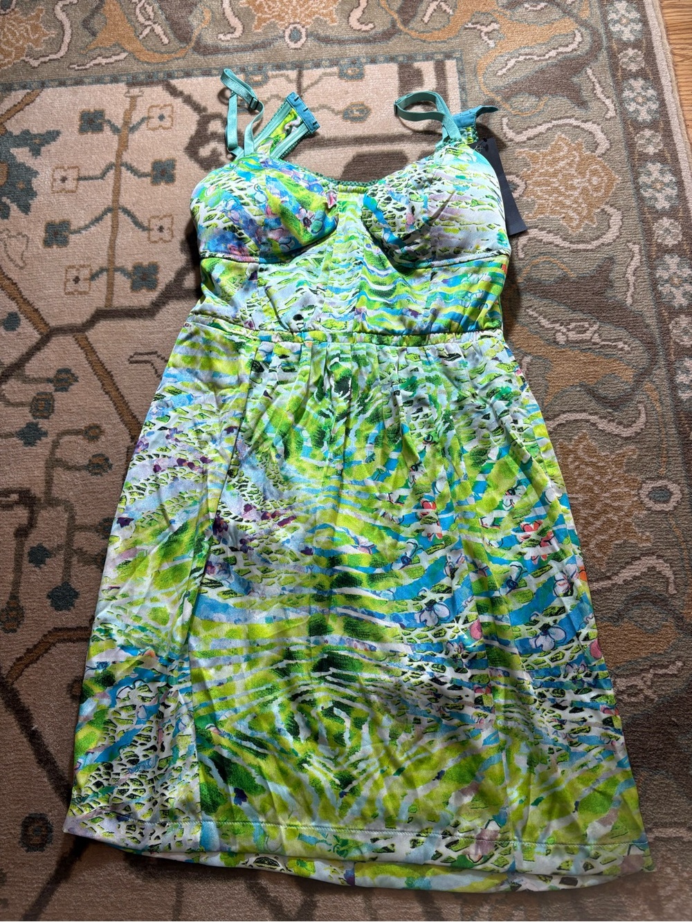 Ark & Co Green and Blue Printed Midi Sundress